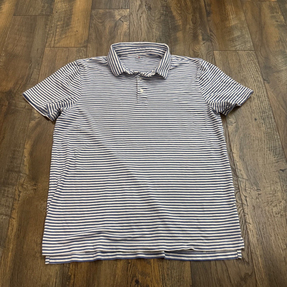 J.Crew Sueded Jersey Polo Shirt Mens Large Blue White Striped Classic Fit Cotton